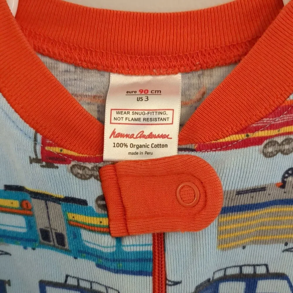 Hanna Andersson Blue Orange Train Organic Cotton Pajamas Sleeper - Boys 90 3T